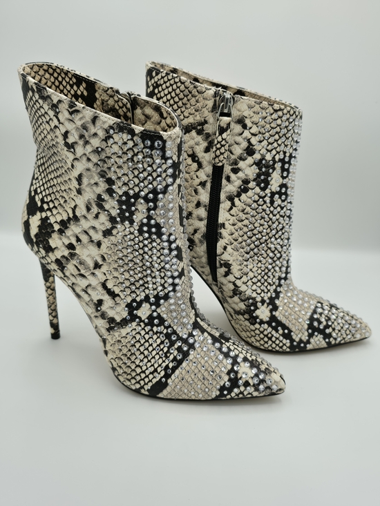 Jennifer Lopez Shoes - Jennifer Lopez Black and Cream Snake-Print Stiletto Ankle Boots with Crystals